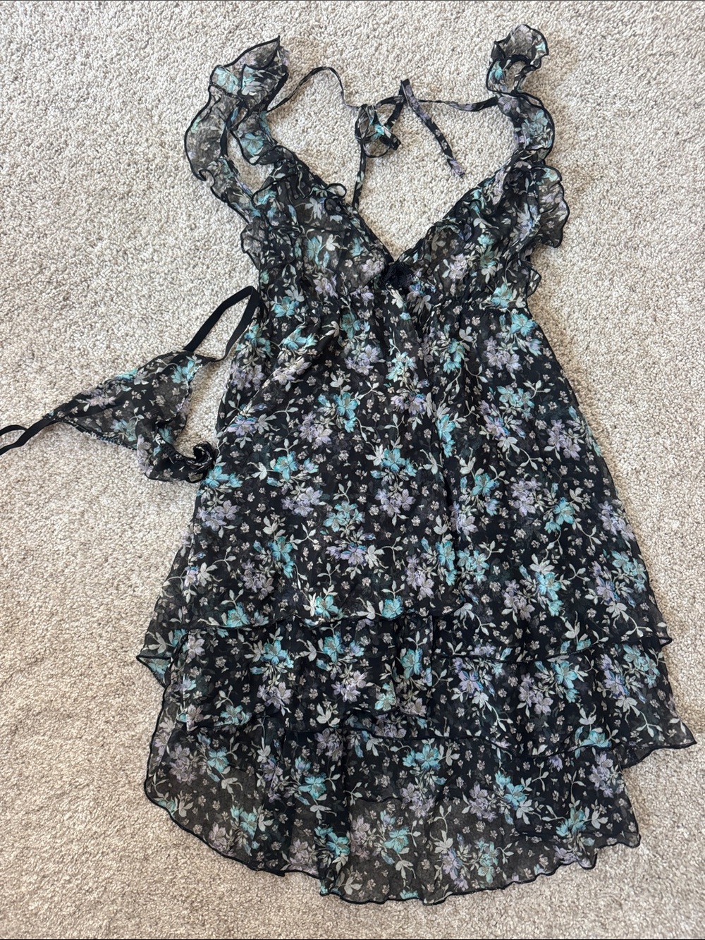 Victoria's Secret Black Sheer Floral Ruffle Slip
